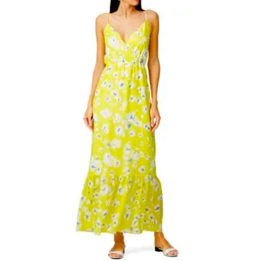 Anthropologieโwaverlyโgreyโyellowโfloralโmaxiโdress